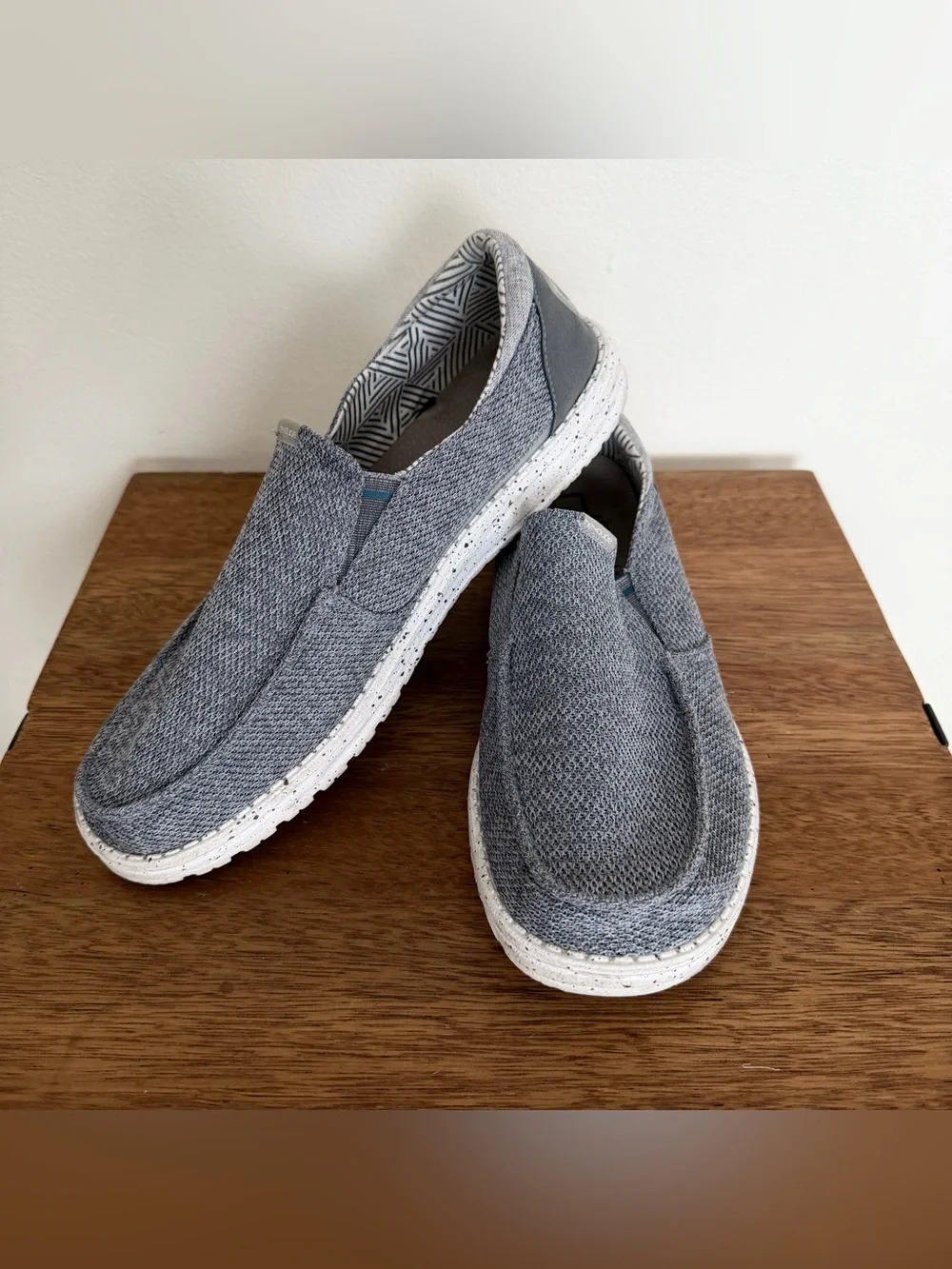Hey Dude Wally Chambray Slip-Ons - Grey with White Sole